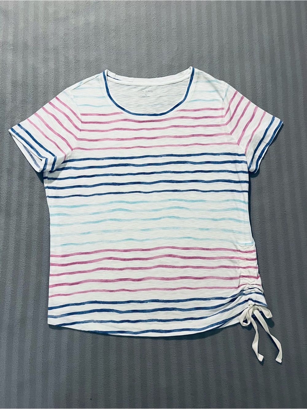 Talbots White Short-Sleeve Striped Tee with Pink, Blue, Aqua